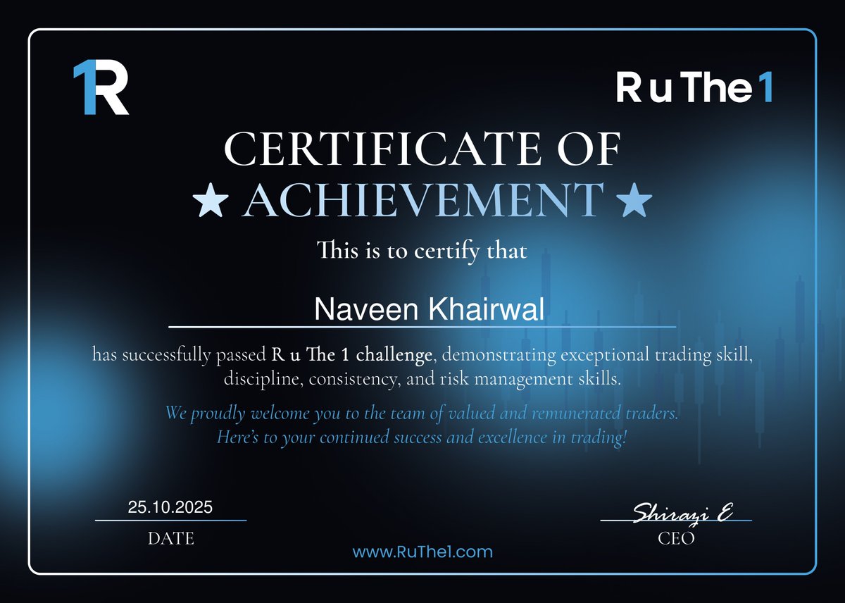 Another trader levels up!

Huge congratulations to our trader for smashing the $25K Challenge and already securing their first payout! 

Proof that discipline and consistency always pay off.

Welcome to the R u The 1 elite!

#RuThe1 #propfirms  #payout