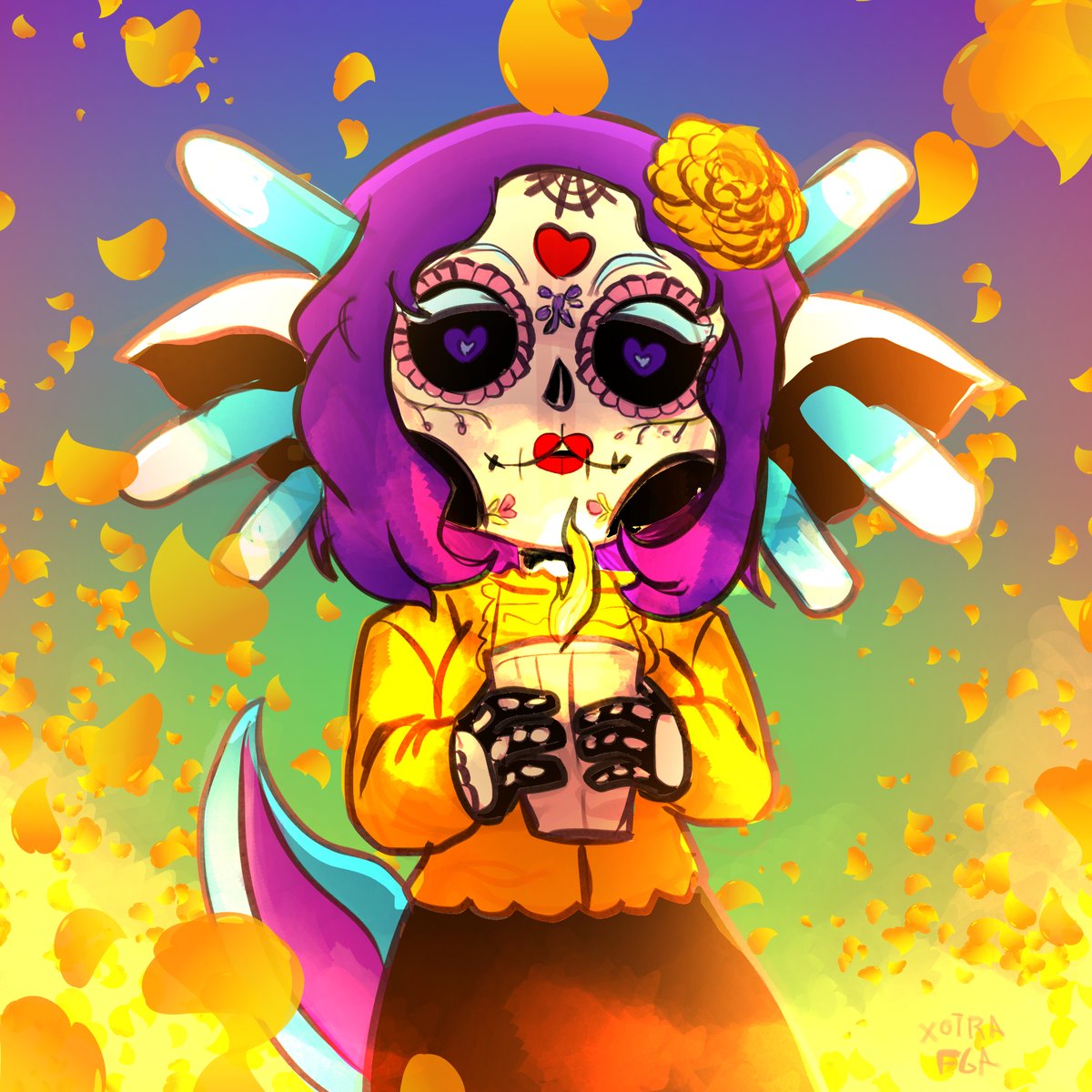 XXXotrafer's tweet photo. Día 28 del Gobtober Vtuber. La muerte puede ser bondadosa y hermosa, como la misma imagen de @mayuchamaVT entre las flores del inframundo. https://t.co/EptMSXIeoP