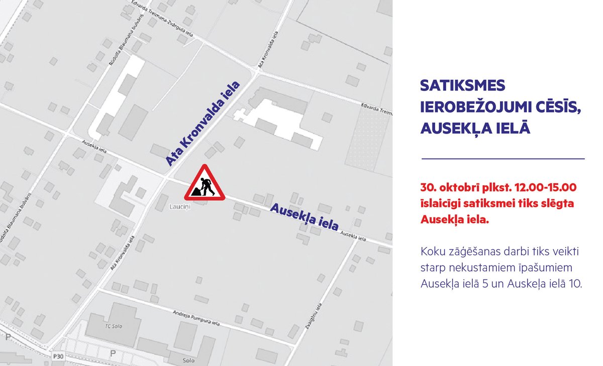 Cesis_lv's tweet photo. Satiksmes ierobežojumi Cēsīs, Ausekļa ielā! 🚘⛔

Ceturtdien, 30. oktobrī, plkst. 12.00-15.00 īslaicīgi satiksmei tiks slēgta Ausekļa iela koku zāģēšanas darbu dēļ.
Darbi tiks veikti starp nekustamiem īpašumiem Ausekļa ielā 5 un Ausekļa ielā 10, Cēsīs. https://t.co/MWsBHrX2Iw