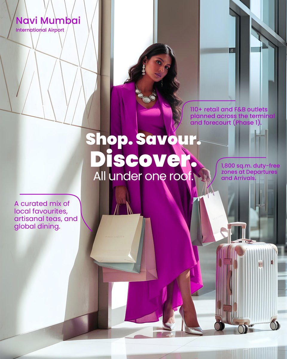 navimumairport's tweet image. #NaviMumbaiAirport is set to redefine airport experiences with curated retail, chef-led dining, and seamless digital convenience, all under one roof.

#NMIAL #RetailExperience #NaviMumbai
