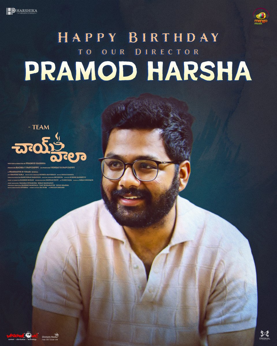 Team #Chaiwala wishes our dynamic director <a href="/PramodHarsha9/">Pramod Harsha</a> a very Happy Birthday! ✨

Can’t wait for the world to witness the magic he’s brewed with #Chaiwala. ☕🎬

<a href="/iam_shiva9696/">Shiva Kandukuri</a> <a href="/RajeevCo/">Raajeev kanakala</a> <a href="/teju_ashwini_/">Teju Ashwini</a> <a href="/99_chaitu/">Chaitanya Krishna</a> <a href="/PramodHarsha9/">Pramod Harsha</a> <a href="/prashanthvihari/">Prashanth R Vihari</a> <a href="/sureshbanisetti/">SURESH_BANISETTI Lyricist</a> <a href="/KapilKapilan_/">KAPIL KAPILAN</a>