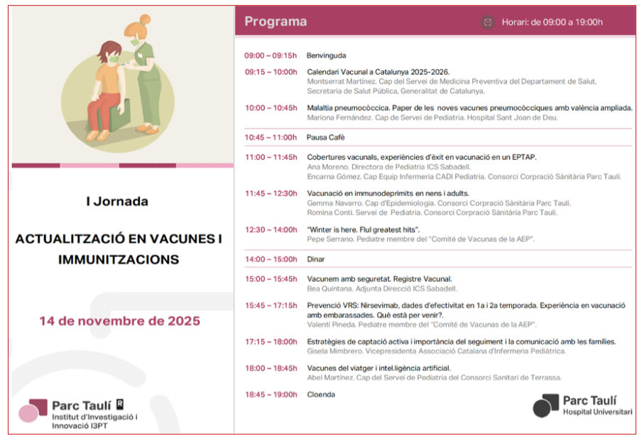 No te pierdas la 1a Jornada de Inmunizaciones del H. Parc Taulí !! 
No et perdis la 1a Jornada d’Immunitzacions del H.Parc Taulí
Inscripcion gratuita: tauli.cat/institut/docen…