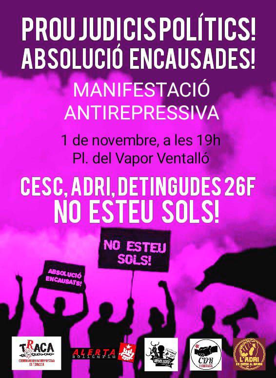 💥 Un país viu i combatiu!

Avui a Lleida, demà a la Ciutat de la Justícia de Barcelona, dijous a Rubí i dissabte a Terrassa ✊🏽

Contra la repressió, organització i solidaritat! Força <a href="/CoordfemiLleida/">Coordinadora feminista de Lleida</a>  <a href="/P1_3_Absolucio/">Parlament1-3Absolucio</a> <a href="/detinguts26fTRS/">Detingudes 26F Terrassa</a> ✊🏽