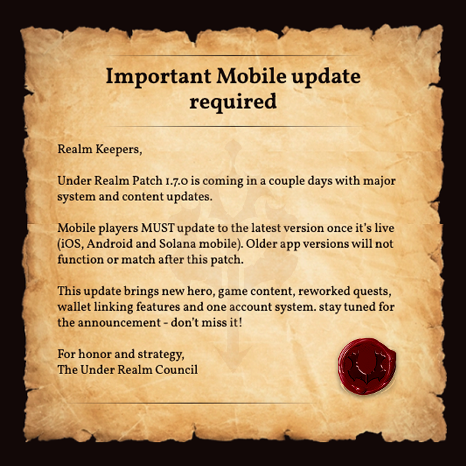 PlayUnderRealm's tweet photo. knock knock 👀
have you checked your inbox yet?
patch 1.7.0 lands tomorrow!! 🫡

#underrealm #ccg https://t.co/sxTRtfokq1