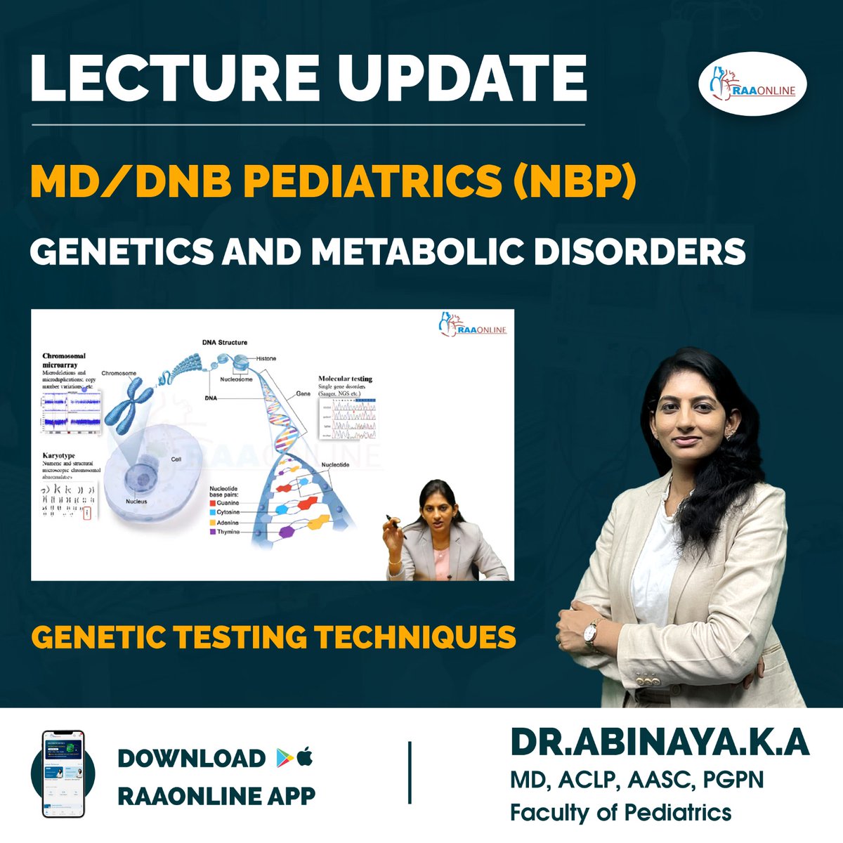 Raaonline's tweet image. Lecture Update in Pediatrics - Genetic Testing Techniques by Dr. Abinaya. K. A on the RAAONLINE App.
Android: play.google.com/store/apps/det…
IOS: apps.apple.com/in/app/raaonli…
Contact: +91-9994994266
#Raaonline #freelecture #pediatrics #genetics #pediatricians #metabolic #genetictesting