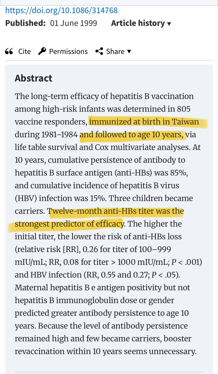 Mary Bowden: “They studied Hepatitis B for 5 days.”

Reality: Original HepB vax clinical trial shows data for 15 months

First HepB vax trial in kids followed them for ten (10) years. An entire decade. 12 month follow-up strongest efficacy predictor

doi.org/10.1086/314768