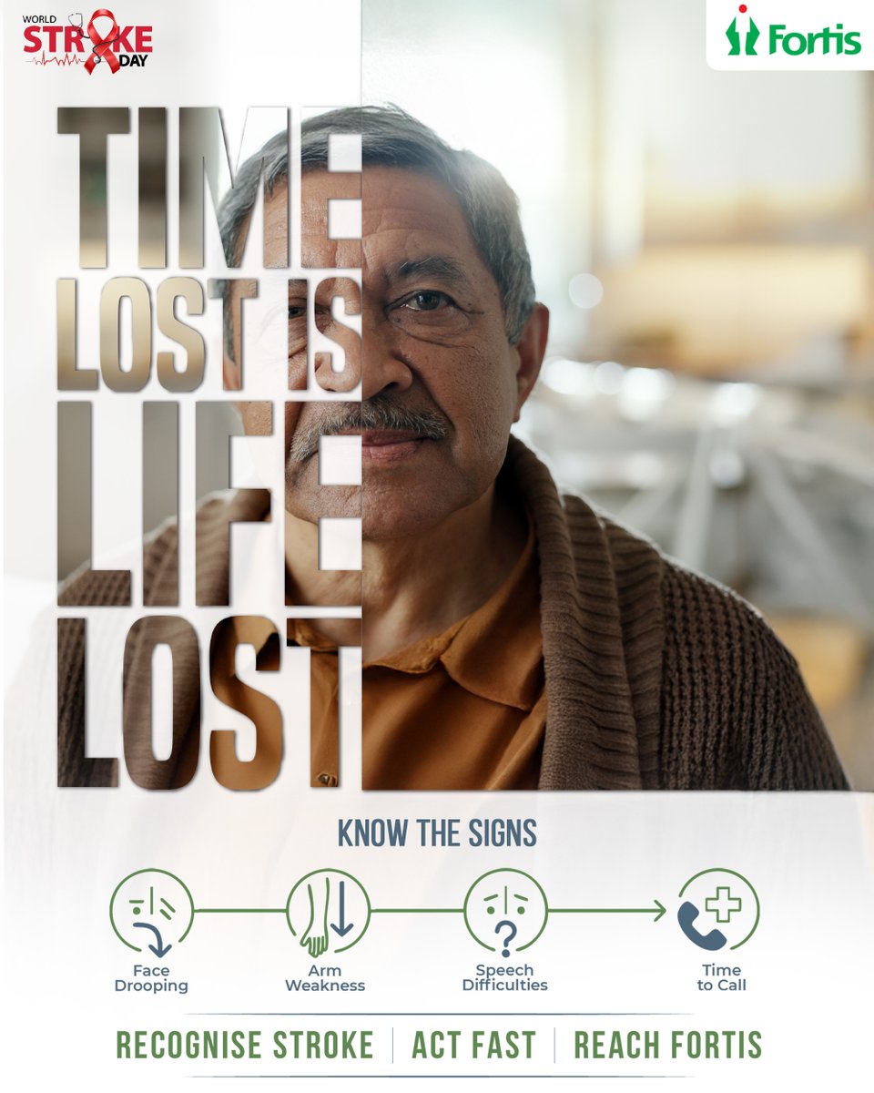 Too often, strokes go unnoticed until it’s too late. Watch for a drooping face, arm weakness, or slurred speech—these are early warning signs. Quick action can save a life. 

#ThinkFASTActSmart #WorldStrokeDay #FortisHealthcare #AtFortisWeCare