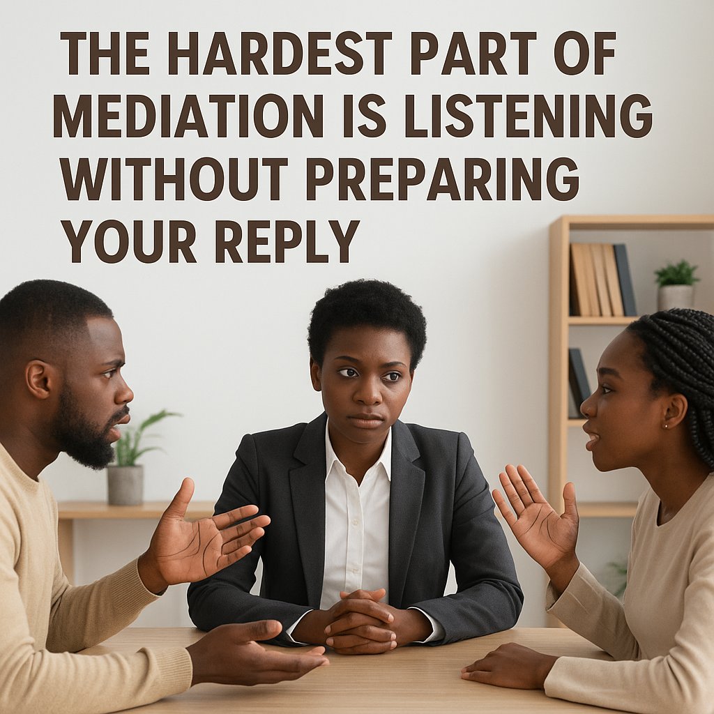WyneLegal's tweet image. The hardest part of mediation isn’t talking, it’s not talking. 

Great mediators listen to understand, not to reply.
Patience. Emotional intelligence. Calm.
That’s the real power move in any dispute. ⚖️

#MediationMatters #ActiveListening #EmotionalIntelligence