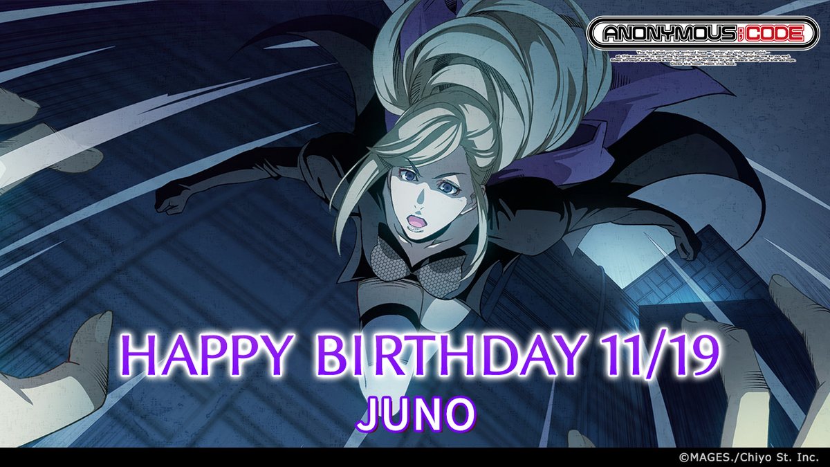 kagakuadv's tweet image. 🎉━━━━━━━━━━━━🎊

　　🎂HAPPY BIRTHDAY🎂 

🎊━━━━━━━━━━━━🎉

今日11月19日は……
『ANONYMOUS;CODE』に登場する
 #JUNO (CV:#田村ゆかり)の誕生日です🎉
お誕生日おめでとう✨

#アノニマス・コード
#アノコ

anonymouscode.jp