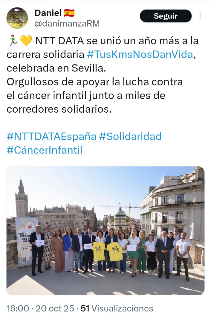 AdelanteAnd_SEV's tweet photo. ‼️ NTT DATA, la empresa responsable de la gestión informática del SAS (presidida por un exministro del PP) y en el foco de la crisis de los cribados patrocinó la carrera contra el cáncer infantil en Sevilla el pasado domingo. https://t.co/JHF4iosToa