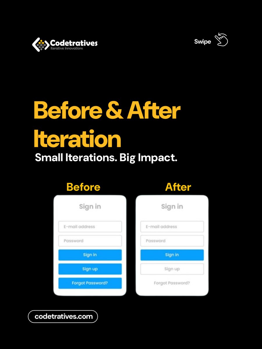 codetratives's tweet image. #TechTipTuesday
A clean UI is good.
An iterated UI is great.
Try these 4 steps to improve UX this week 👇
1️⃣ Simplify navigation.
2️⃣ Use contrast for clarity.
3️⃣ Test with real users.
4️⃣ Iterate based on feedback.

#Codetrative #UXDesign #AppDevelopment #IterateToInnovate
