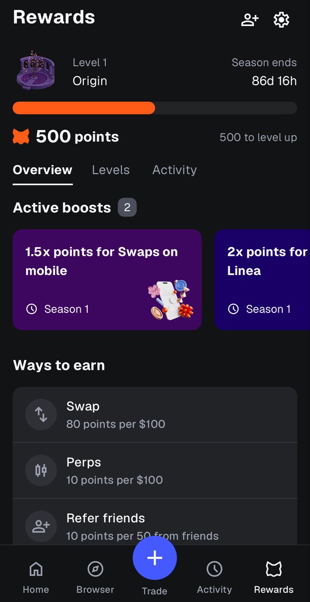 Somtum205849's tweet photo. Metamask 🦊 บน Mobile (IOS) (Andriod น่าจะยังไม่มี) ตอนนี้มีเมนู “Rewards” โผล่มาจ้าาา ซึ่งเป็นเเคมเปญเก็บเเต้มเเจกเเอร์ดรอป ที่ Metamask เคยเกริ่นๆมาก่อนหน้านี้ 
.
นอกจากลุ้นได้รับเเอร์ดรอป $MASK ในอนาคต เขายังมีการเก็บเลเวลให้ด้วยนะ มีสิทธิพิเศษ เช่น เลเวล 2 เเจกดรอป $LINEA ให้ หรือ เลเวล 4 ลดค่าธรรมเนียม Perps 50% ทั้ง Season เป็นต้น
.
👉เข้าไปกดตอนนี้จะได้รับ 250 เเต้ม
.
👉เเละใส่โค้ดเชิญเพื่อน CM9V0D จะได้รับอีก 250 เเต้ม หรือกดลิงค์ก็ได้ : https://t.co/LpNDNUx0a3
.
🌼 รวมได้ 500 เเต้มไปเลย ณ ตอนนี้
.
🐚 หาเเต้มได้เพิ่มจาก
- Swap ทุก $100 ได้ 80 เเต้ม
- Perps ทุก $100 ได้ 10 เเต้ม
- ชวนเพื่อน เราจะได้ 10 เเต้ม จากการเทรด Perps ของเพื่อนทุกๆ $50 
- Add Account ที่เคย Swap หรือ Bridge ใน Metamask ทุก $1250 ได้ 250 เเต้ม
.
🦀เเละตอนนี้มีเเคมเปญคูณเเต้ม
- 1.5x Points เมื่อ Swap บน Metamask Mobile
- 2.0x Points เมื่อ Swap บน Linea
.
Season 1 จะจบในอีก 86 วันข้างหน้า ใครอยากโดนฟาม ไปลุยกันเลย หยอกๆ 🤣