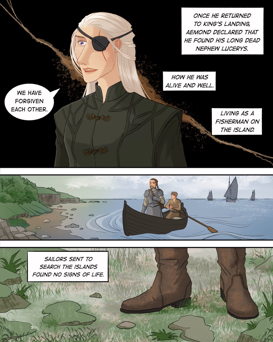 johanirae's tweet image. Rumours swirled in court that Prince Aemond has gone mad. (1/2)
#Lucemond
For #Hotd2025Bingo prompt “Deserted Island” and #lucemondhallows prompt “Mystery”