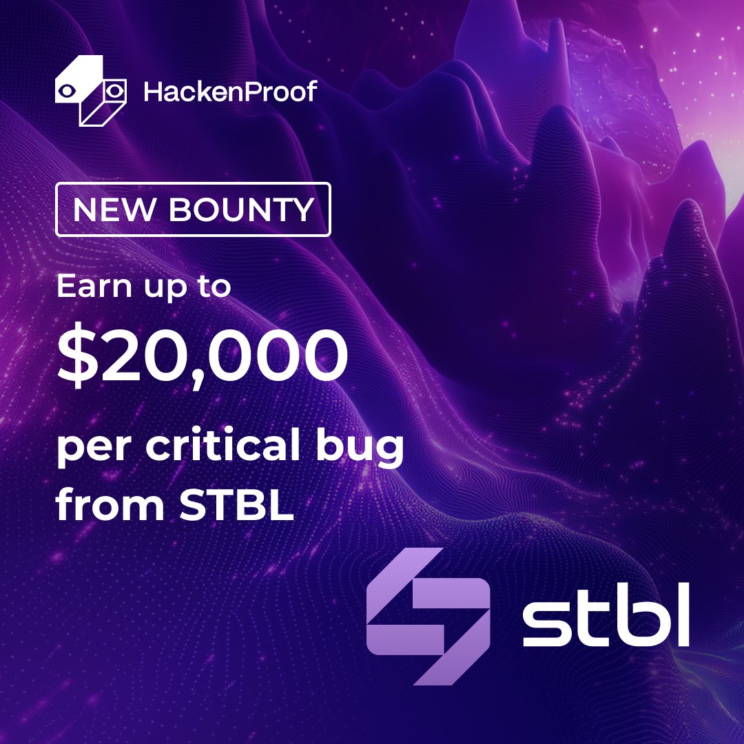 HackenProof's tweet image. [New bug bounty] Earn up to $20,000 with STBL!

@stbl_official launches 2 bug bounty programs on HackenProof:

Smart Contracts: payouts range $200-$20,000

Web: payouts range $200-$10,000

Start the #bugbounty hunt right now! 👇