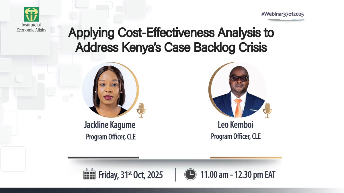 This Friday 31st oct, from 11 am, we will discuss the pathway to reducing the Case Backlog crisis that has long beleaguered the <a href="/Kenyajudiciary/">The Judiciary Kenya</a> and what policy options exist for National Assembly committees (BAC, JLAC) to reduce the problem. <a href="/IEAKwame/">Kwame Owino</a> <a href="/NCAJ_KE/">NCAJ Kenya</a> <a href="/KenyasOmbudsman/">Ombudsman Kenya</a>