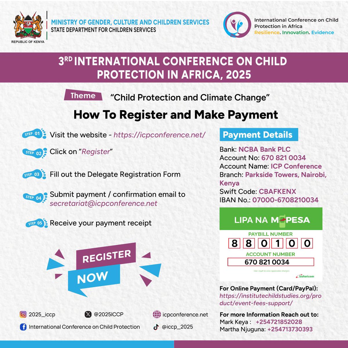 MtotoNews's tweet photo. When seasons break, so do childhood routines. The walk to school becomes a walk for water, and playtime turns into survival time.  

Across Africa, children are growing up on the frontlines of climate change facing floods, droughts, and displacement. But protecting the planet also means protecting them.  
 
Join the 3rd International Conference on Child Protection in Africa (ICCP 2025) as we connect climate action to child protection.  

📅 5–7 Nov 2025 | 
📍 Nairobi 
🌐https://t.co/wn36ipbRbR

 Because every climate policy should start with a child.

  #ChildProtection #ClimateAction #ICCP2025 #MtotoNews #ForEveryChild

@2025ICCP