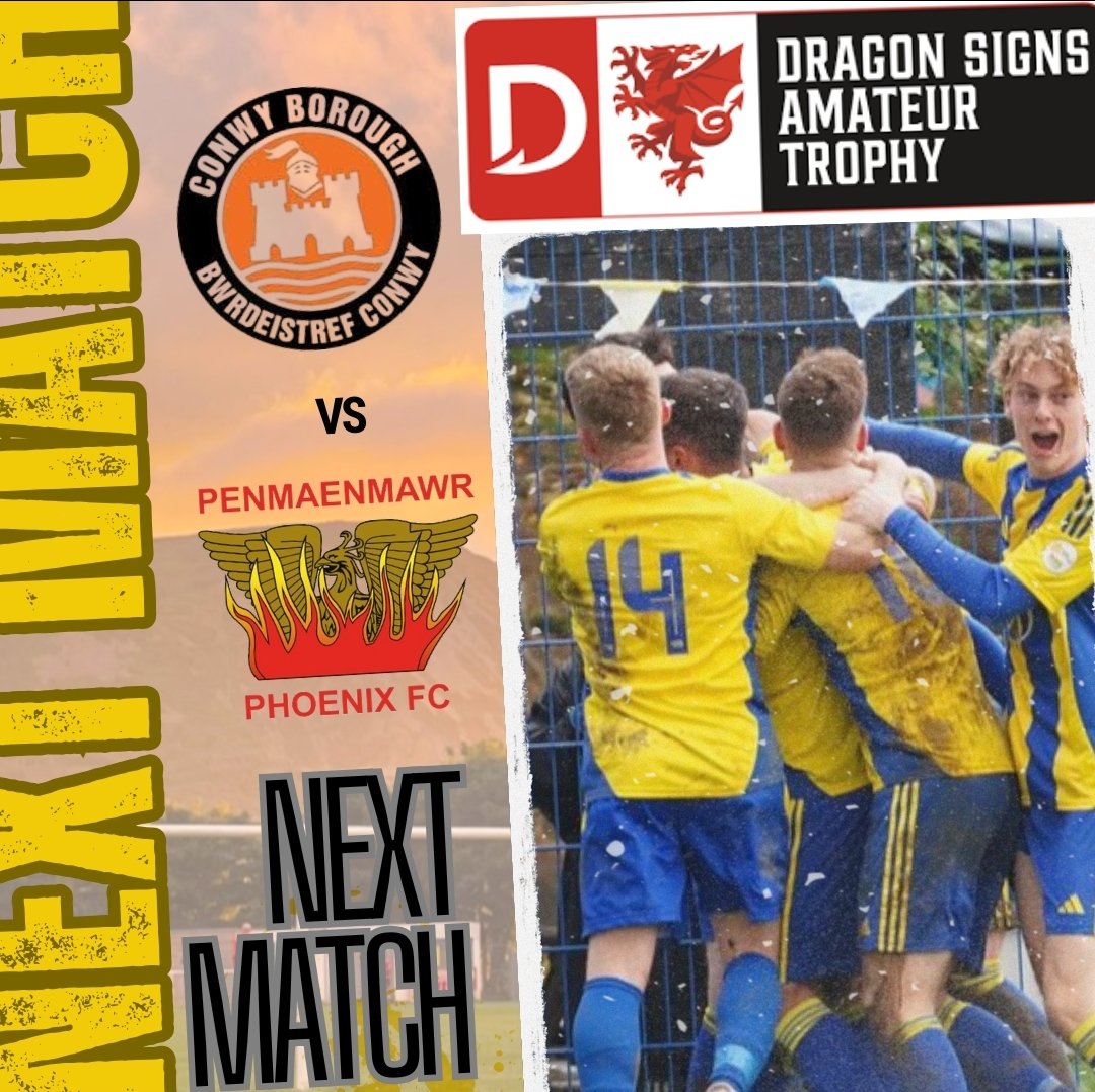 PenPhoenixFC's tweet photo. 🔥 We’re back in Dragon Signs Amateur Trophy action this weekend! 🔥

So let’s do it again. Pack out Y Morfa Stadium, make yourselves heard 📣📣

📆 01/11/2025
📍 Y Morfa Stadium, Conwy
🕑 Kick-off: 14:00

#PPFC #OneClubOneCommunity #12thMan https://t.co/jXhAD4T6Fm