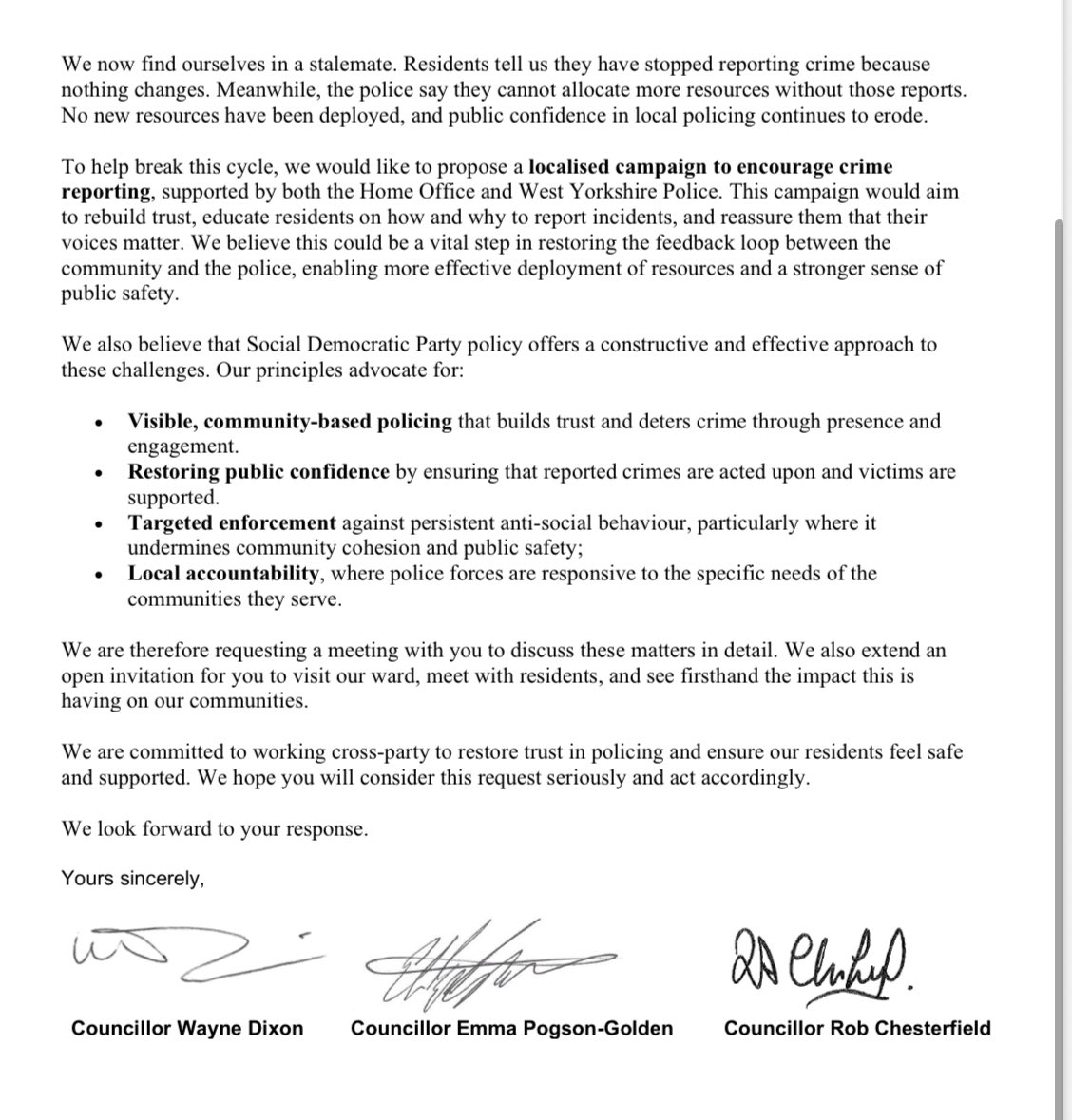 Another Letter, Still No Action—Yet.

Once again, we’ve written to the Policing Minister—this time, with hope, but also with the weight of past disappointments.

As local councillors, we face a difficult reality. Crime remains one of the most pressing issues in our communities,