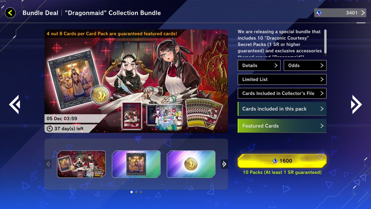 NEW BUNDLE: The "Dragonmaid" Collection Bundle is now available for 1600  Gems, until December 5th 2025. Includes 10 "Draconic Courtesy" Packs, new  accessories and a Collector's File. #MasterDuel #YuGiOh #YuGiOhMasterDuel  #