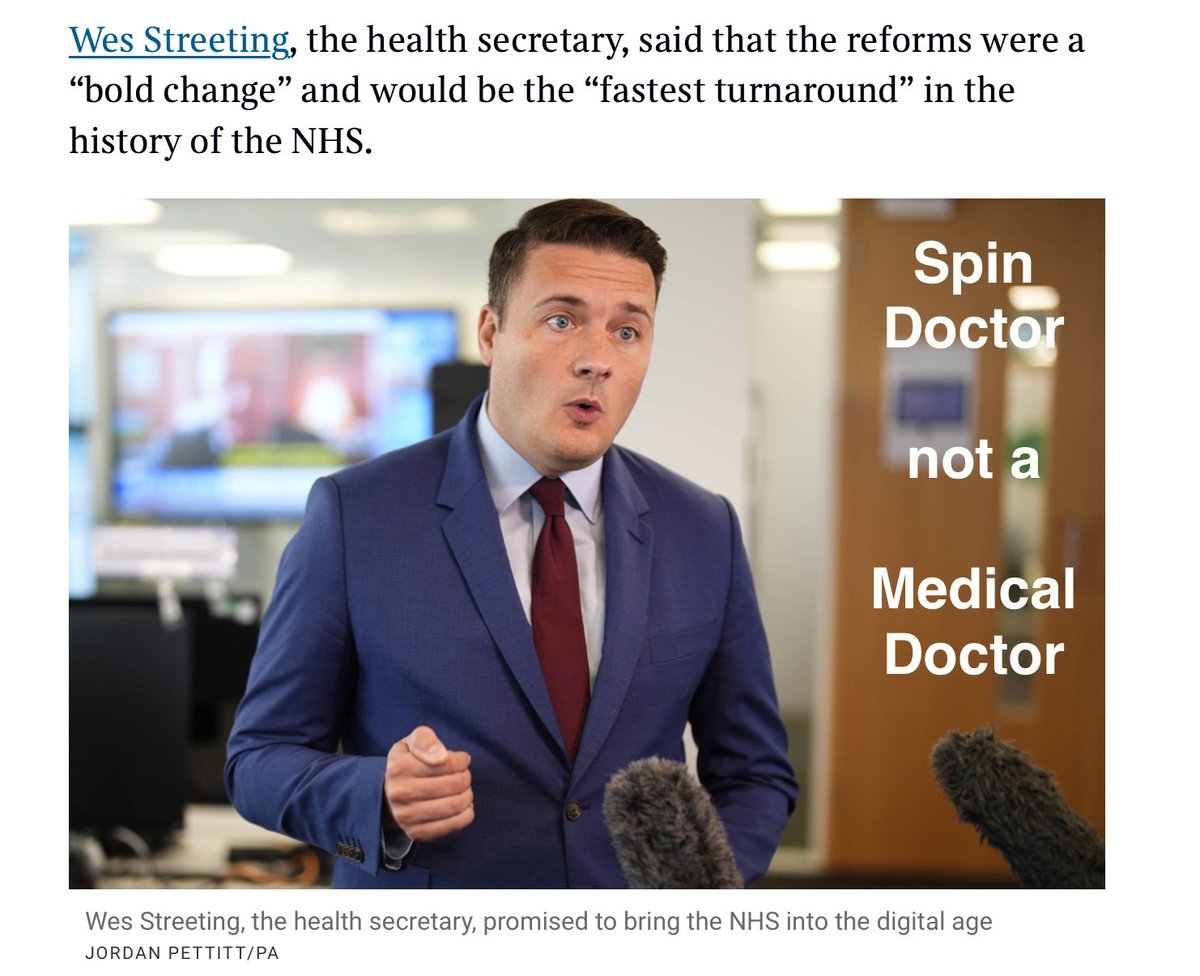 Wes has a history degree but hasn’t learnt from past reforms🤷🏻‍♂️

‘No one plans to fail, they just fail to plan.
Big chunks of the NHS are in free-fall simply because there is no plan.
The 8.5yr plan (undeliverable), the workforce plan (parked), the redundancy plan (non existent)’
