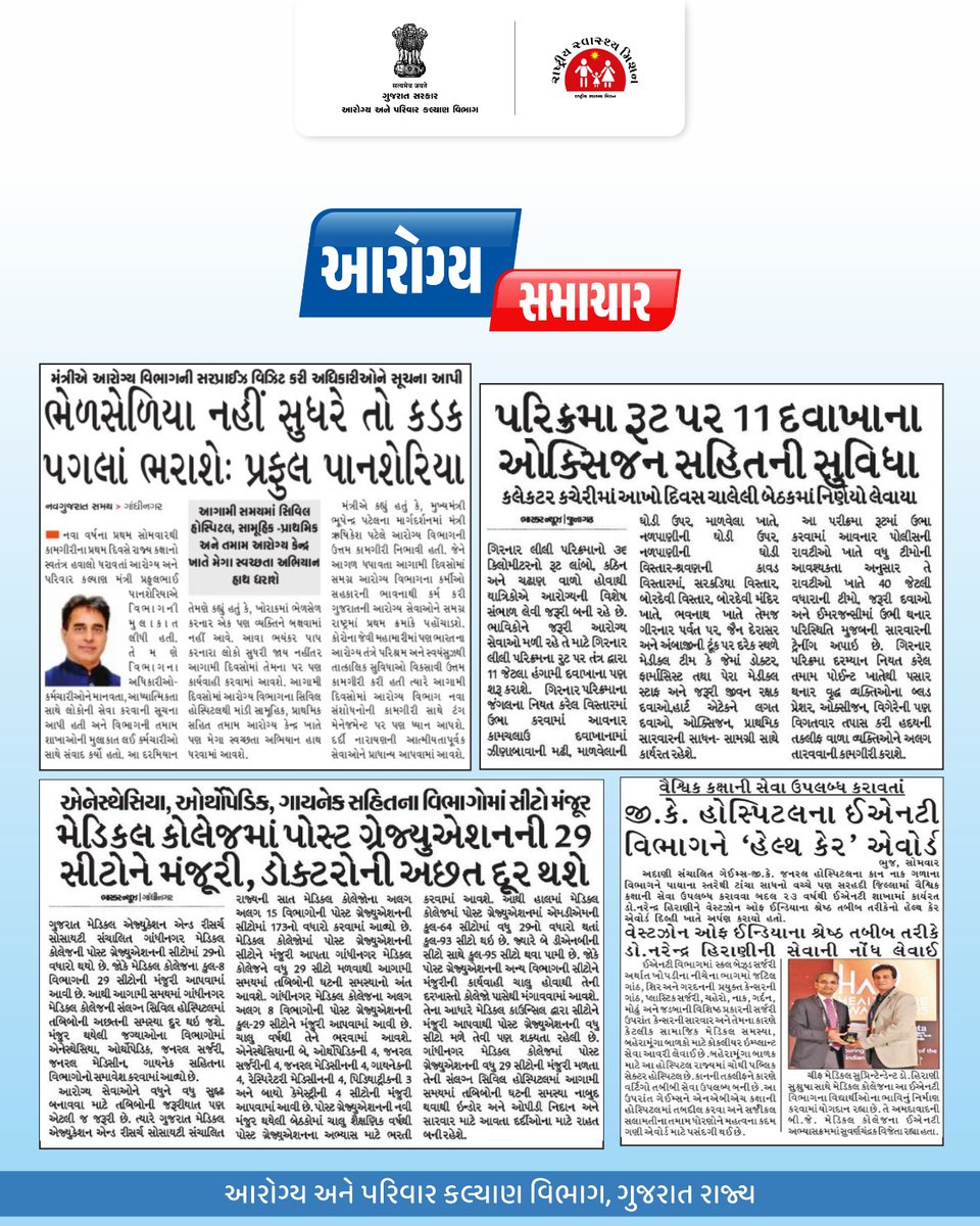 આજના આરોગ્ય સમાચાર...

#gog 
#healthdepartment 
#spreadawareness 
#arogyasamachar 
#healthbulletin 

<a href="/CMOGuj/">CMO Gujarat</a> 
<a href="/MoHFW_INDIA/">Ministry of Health</a> 
<a href="/JPNadda/">Jagat Prakash Nadda</a> 
<a href="/AnupriyaSPatel/">Anupriya Patel</a>