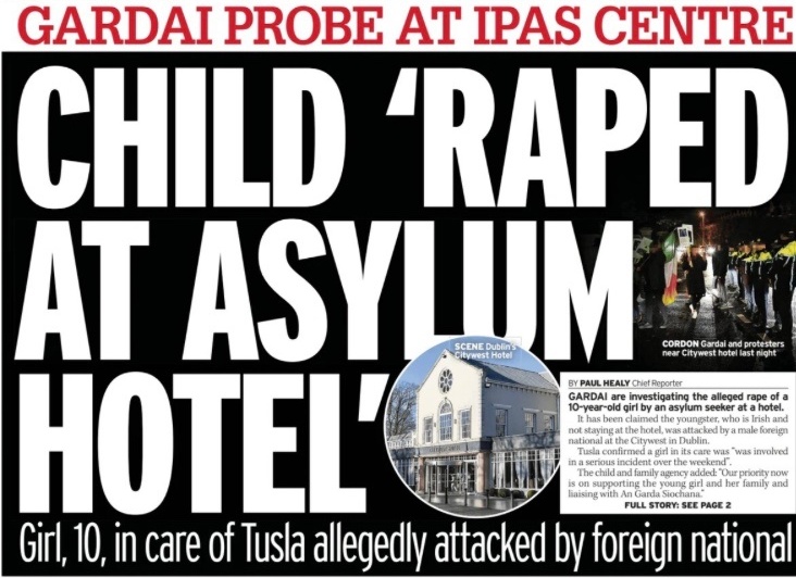 A 10 year old Irish girl got attacked by a monster in a state-run accommodation centre, why are the media not asking hard questions. 

How could a child in State care be harmed under government supervision? Why wasn't a missing child report issued? Was this poor child a statics