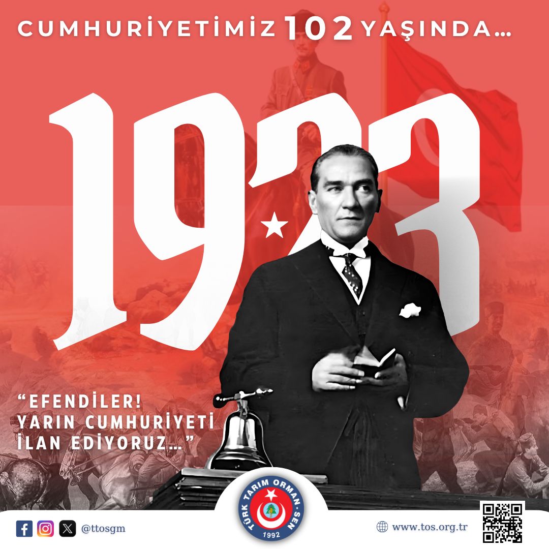 “Efendiler! Yarın Cumhuriyeti ilan ediyoruz...” 

28.10.1923
Gazi Mustafa Kemal Atatürk

#Cumhuriyetimiz102yaşında