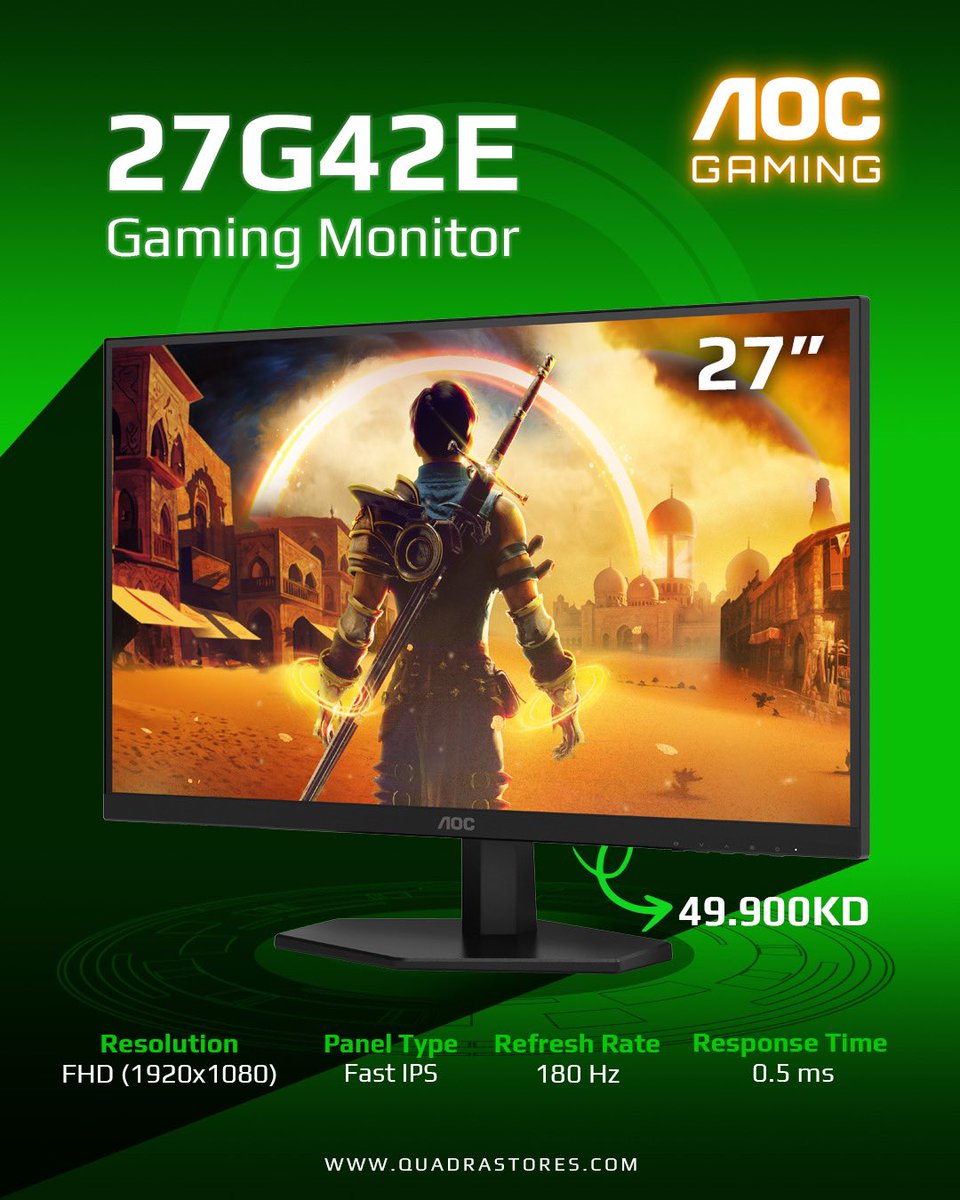 quadrastores's tweet photo. ⚡ Level Up Your Game! ⚡
Experience lightning-fast IPS performance

💻 Order now via https://t.co/ftinlUU5Om

#AOC #GamingMonitor #QuadraKuwait #PCGaming #Esports #FPS #SetupGoals #GamersOfKuwait https://t.co/NsOj6DKbIH