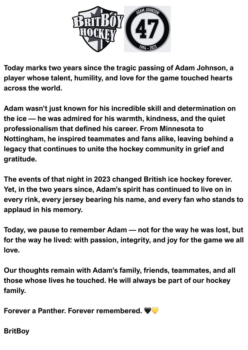 In Memory of Adam Johnson (1994–2023)

28 October 2025 – Two Years On

Never Forgotten, Always Remembered. 🖤💛