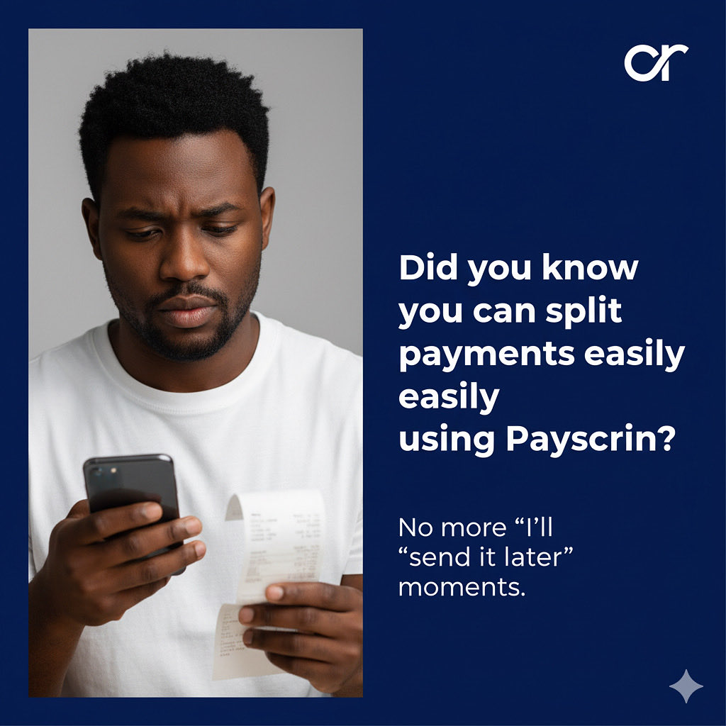 payscrin's tweet photo. Download Payscrin and experience smarter payments.
#Payscrin #SmartPayments #DidYouKnow #SplitPayments #CashlessAfrica https://t.co/fnzJjKvOPv