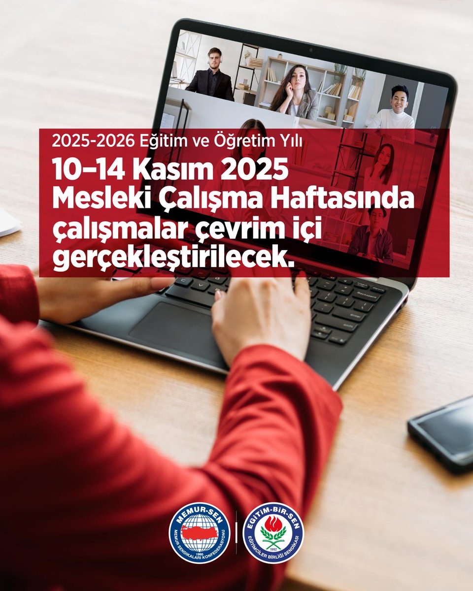 2025-2026 eğitim ve öğretim yılının 10-14 Kasım tarihleri arasındaki ilk ara tatil döneminde mesleki çalışma haftasının çevrim içi yapılması yönündeki talebimiz Milli Eğitim Bakanlığınca kabul edilmiş ve eğitim çalışanlarımıza duyurulmuştur. Hayırlı olsun. 

Öğretmenlerimiz ve