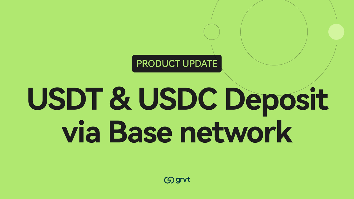 grvt_io's tweet photo. You can now deposit USDT &amp; USDC into Grvt via Base network

Already supported on Arbitrum &amp; BNB Chain

💡USDC automatically converts to USDT through @rhinofi with the best rates from top spot exchanges https://t.co/doPH89r0Go