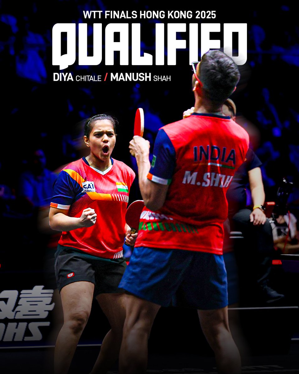 UltTableTennis's tweet photo. 🚨 𝗛𝗜𝗦𝗧𝗢𝗥𝗬! 🚨

Mixed Doubles pair Diya Chitale and Manush Shah became the 𝗳𝗶𝗿𝘀𝘁-𝗲𝘃𝗲𝗿 𝗜𝗻𝗱𝗶𝗮𝗻𝘀 to qualify for the WTT Finals in any category! 🇮🇳💪🏼

#UTT #UltimateTableTennis https://t.co/NqN2l3fAsK