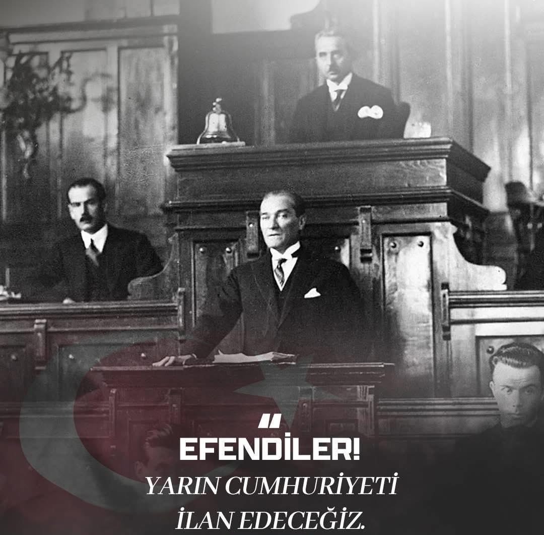 Efendiler! 
Yarın Cumhuriyeti İlan Edeceğiz 

Gazi Mustafa Kemal ATATÜRK  
28 Ekim 1923
#Atatürk 
#AtatürkDiyorKi