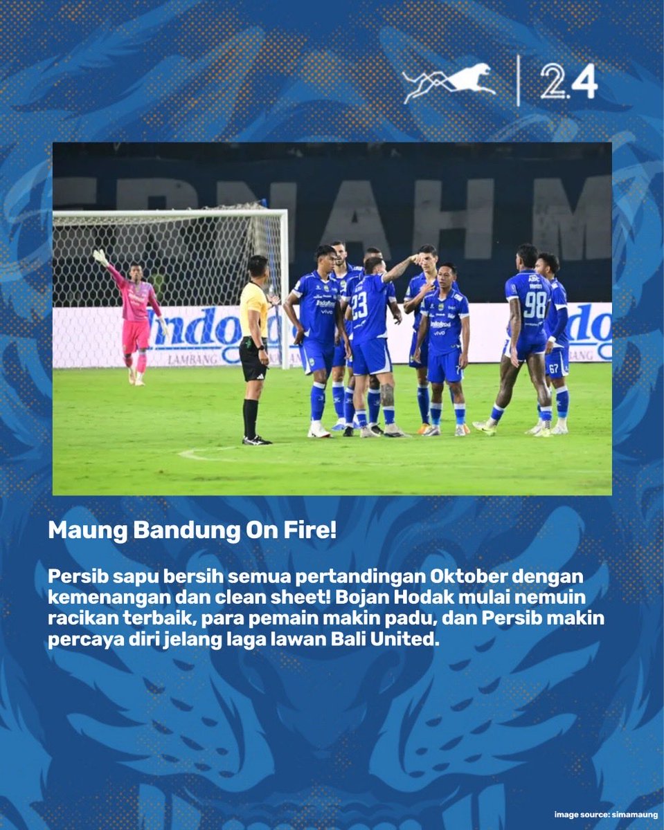 stdnsiliwangi's tweet photo. Persib nutup Oktober dengan sempurna! 💙
Empat laga, empat kemenangan, semuanya clean sheet! Bojan Hodak makin nemuin pakem, Barros makin gacor, dan Ramon mulai bisa berkontribusi?
📖 Cerita lengkap versi ngakakna bisa dibaca di https://t.co/yAn232a2lh
#stdsiliwangi #persib https://t.co/GnNtSiWHJz