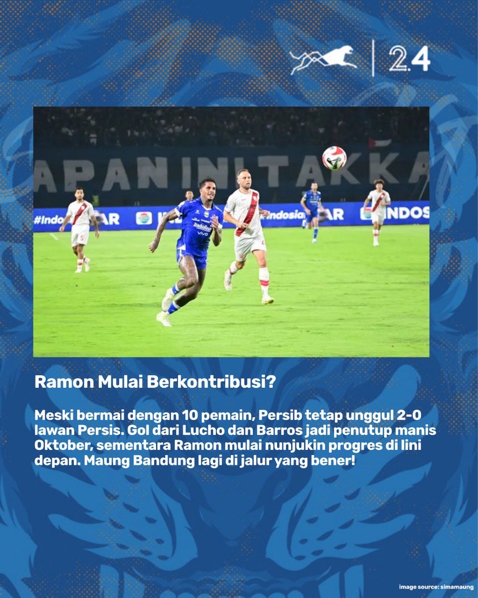 stdnsiliwangi's tweet photo. Persib nutup Oktober dengan sempurna! 💙
Empat laga, empat kemenangan, semuanya clean sheet! Bojan Hodak makin nemuin pakem, Barros makin gacor, dan Ramon mulai bisa berkontribusi?
📖 Cerita lengkap versi ngakakna bisa dibaca di https://t.co/yAn232a2lh
#stdsiliwangi #persib https://t.co/GnNtSiWHJz