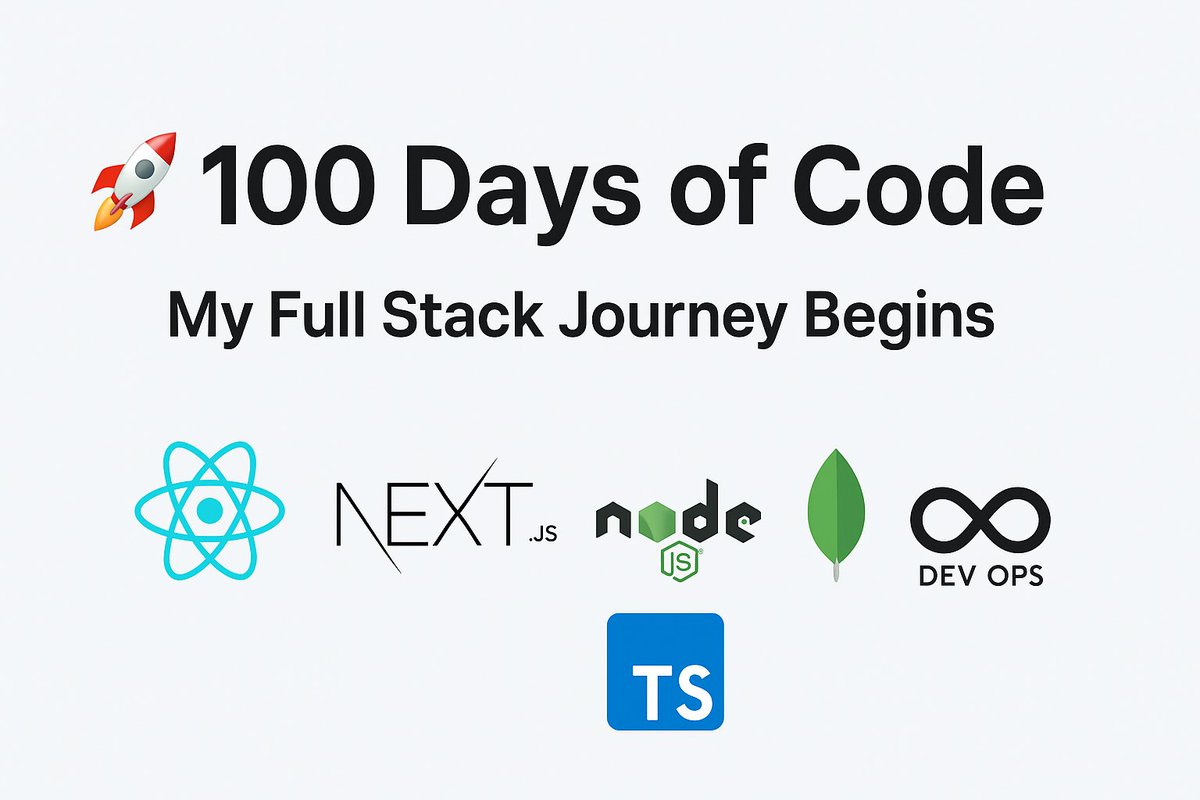 itVipinkumar's tweet image. 🚀 Starting my #100DaysOfCode journey today!
Goal → Level up from a MERN dev to a full-stack engineer 💻
✅ Know: HTML, CSS, JS, React, Node, Express, MongoDB
🎯 Learning: TypeScript, Next.js, SQL, Advanced MongoDB, DevOps
I’ll share daily progress code, projects, wins & lessons