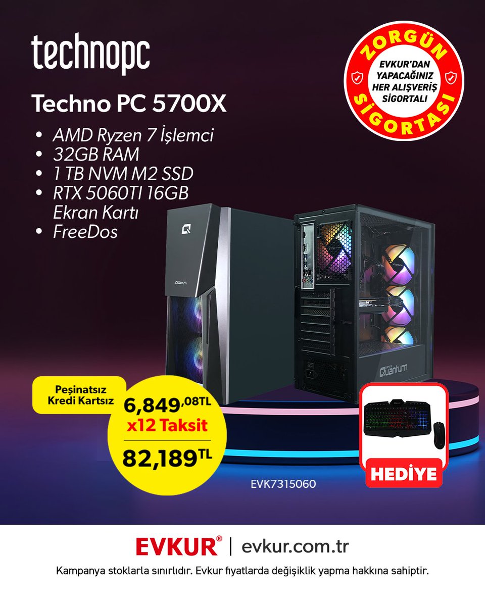 🔥 Techno PC AMD Ryzen 7 5700X şimdi 12 aya varan taksitlerle Evkur’da!
💻 AMD Ryzen 7 5700X 3.4GHz işlemci
⚡ 32GB RAM + 1TB NVMe M.2 SSD
🎮 RTX 5060Ti 16GB Ekran Kartı
🔓 FreeDos işletim sistemi 
👉evkur.com.tr/techno-pc-amd-…
#Evkur #TechnoPC #GamingPC #Ryzen7