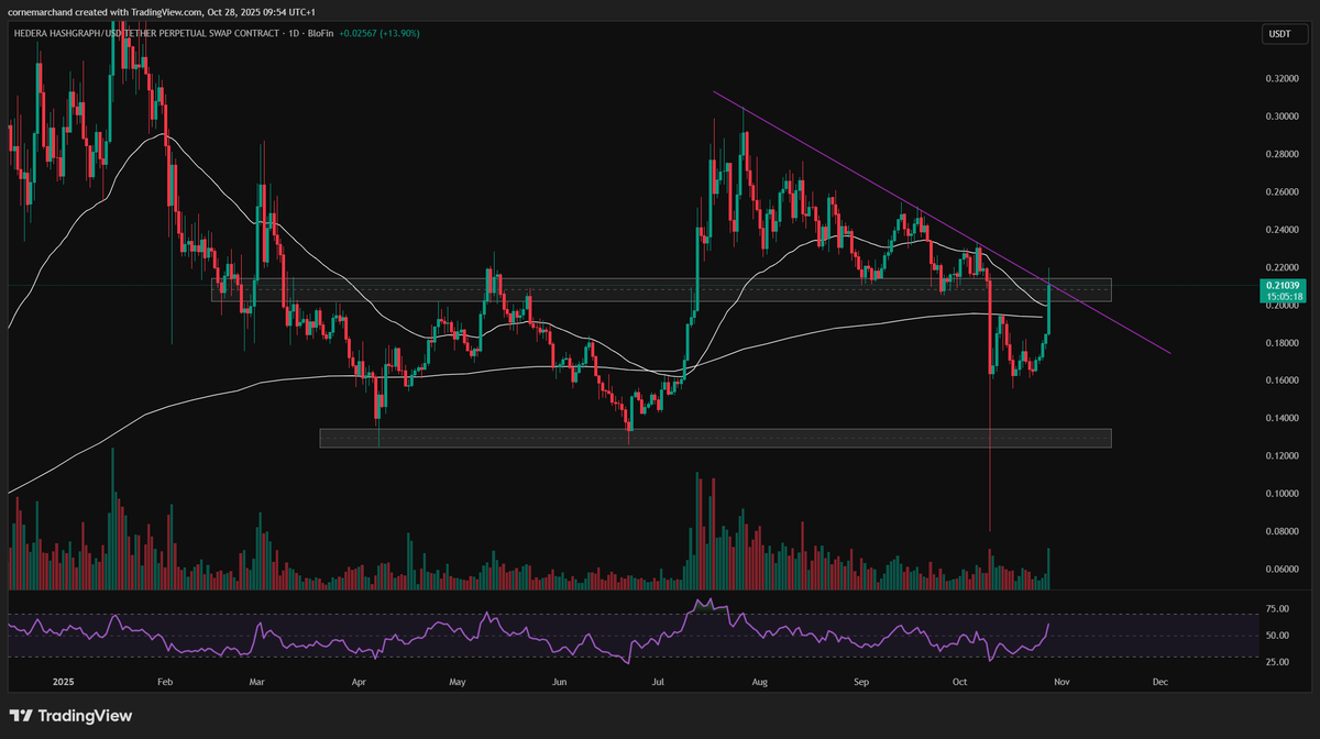 $HBAR #HBAR pumped right into heavy resistance at $0.21 after the positive ETF news. 

Will it break or reject here?