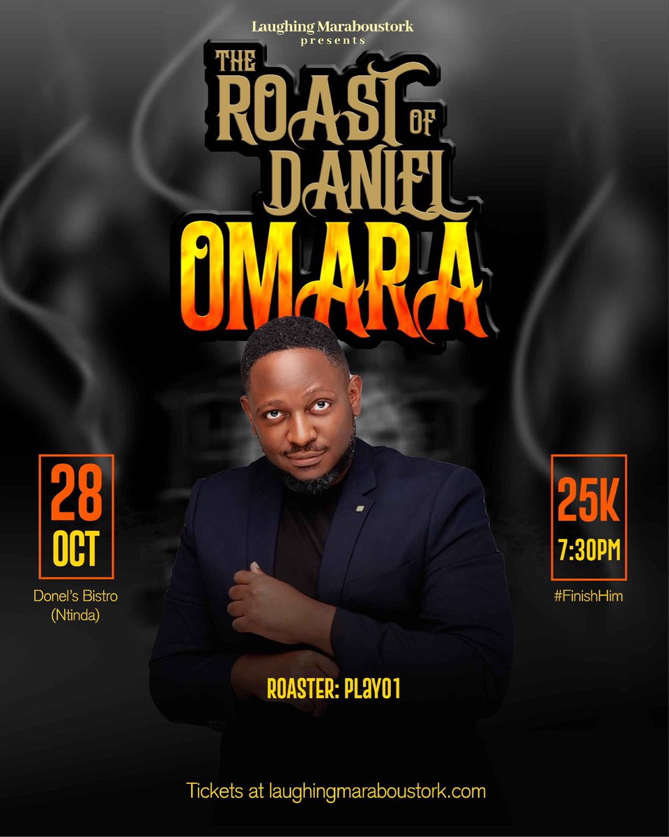 Introducing the official roasters for tonight’s Roast of <a href="/OmaraDanielol/">#The_LOL_Model</a>.

1. Roast Master <a href="/timothyjnyanzi/">Timothy J. Nyanzi</a>
2. Ehmah “Arrow Boy” Napoleon <a href="/NapoleoneEm/">Napoleone Ehmah</a>
3. Ssalongo Emmanuel Ekeesit <a href="/EmmanuelEkeesit/">Ekeesit</a>
4. Play 1 Hit Wonder <a href="/play01music/">Kisubi</a>

Still some tickets remaining at