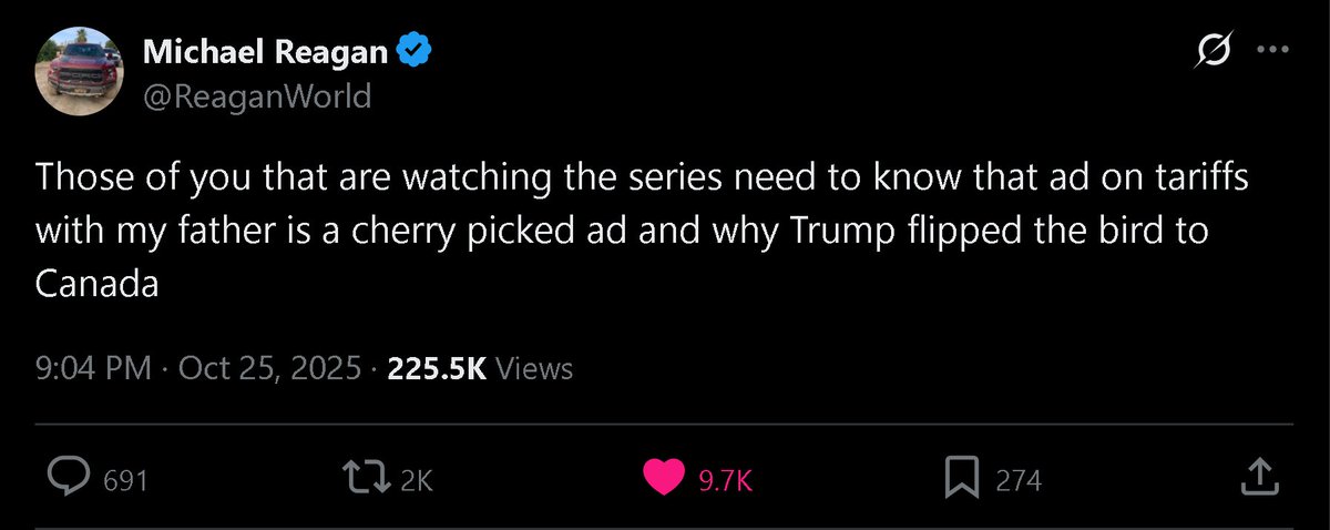 Winston (@19goldstein84) on Twitter photo <a href="/fordnation/">Doug Ford</a> Ronald Reagan's son Michael would like a word with you Doug Ford. You cherry picked a passage, without permission, and ended up getting extra tariffs on Canada. #FAFO <a href="/fordnation/">Doug Ford</a> Ronald Reagan's son Michael would like a word with you Doug Ford. You cherry picked a passage, without permission, and ended up getting extra tariffs on Canada. #FAFO