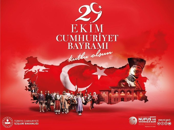 Başta Gazi Mustafa Kemal ATATÜRK ve silah arkadaşları olmak üzere aziz şehitlerimizi ve kahraman gazilerimizi şükran ve saygıyla anıyoruz.  
Cumhuriyetimizin 102.Yılı Kutlu Olsun.
#YaşasınCumhuriyet 
#29Ekim