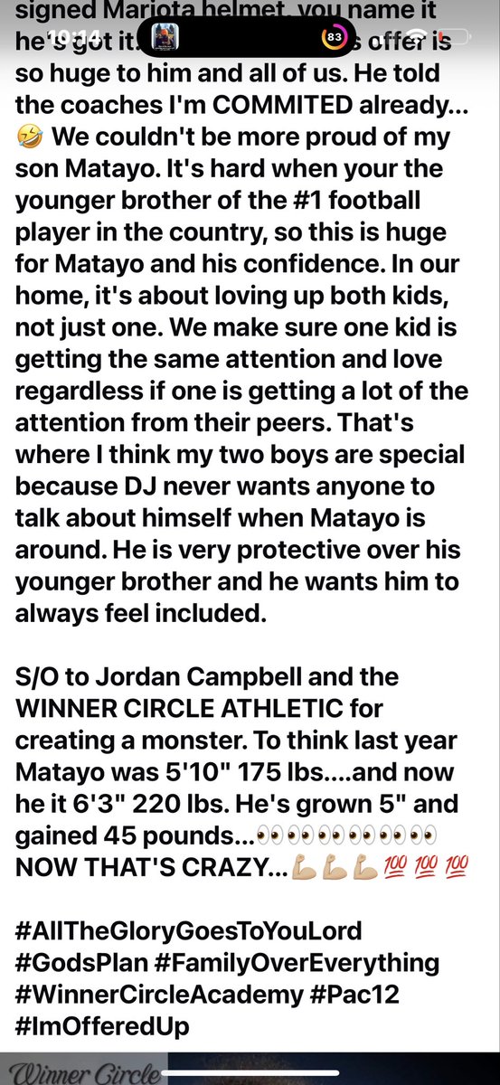 DUiagalelei's tweet photo. Back in Oct 26th 2018, a young Matayo only in 8th grade receives his first Div-1 offer from his favorite school ever, University Of Oregon. This is my post on Facebook. https://t.co/ZZS5xw1byq