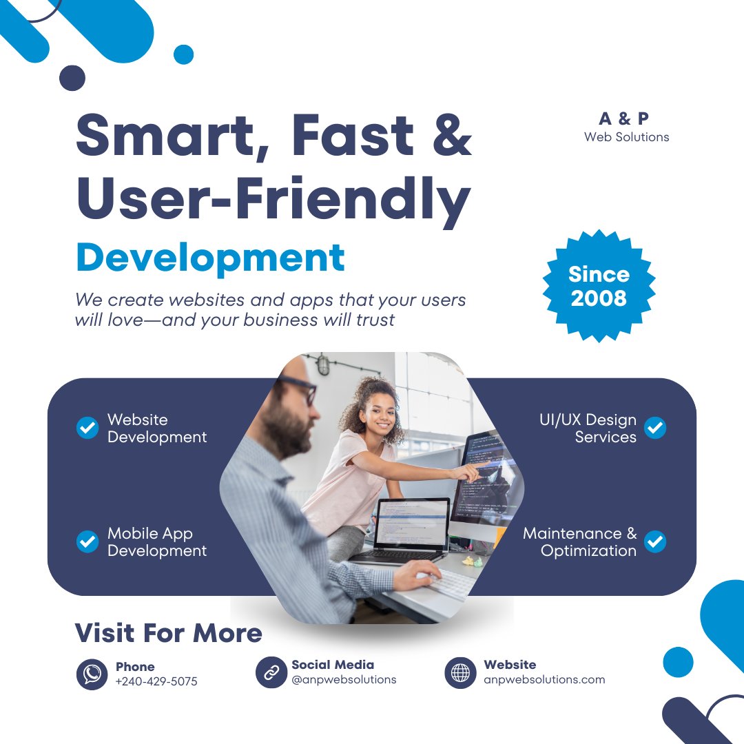 anpwebsolutions's tweet image. Need smart, fast, and user-friendly web &amp;amp; app development? 🚀 Since 2008, A&amp;amp;P Web Solutions delivers! From UI/UX to maintenance, we build digital experiences your users and business will trust. Visit anpwebsolutions.com! #WebDevelopment #MobileApps #UIUX #APWebSolutions