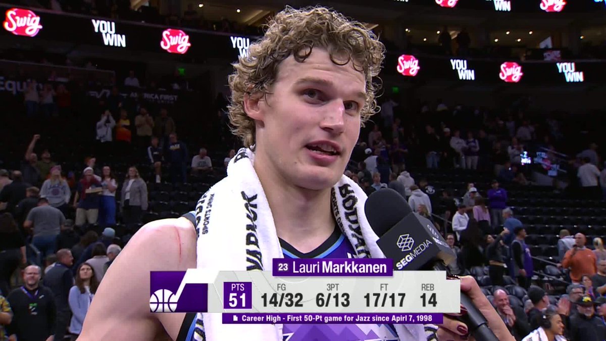 Vaya animal. Primer partido de 50+ puntos para un jugador de Utah Jazz desde el 1998‼️