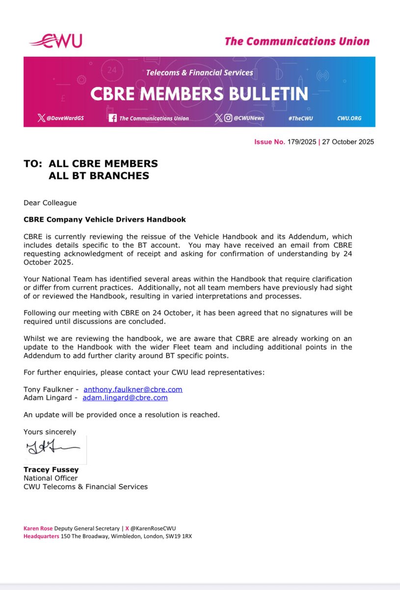 Update for CBRE members who drive a company vehicle