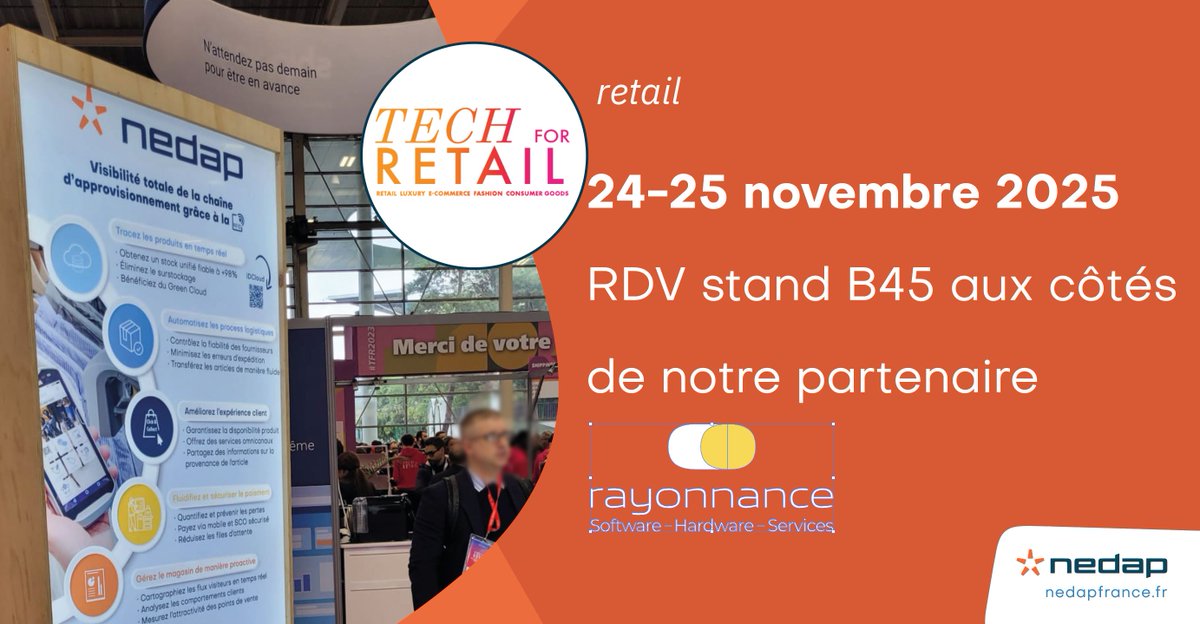 [𝐑𝐞𝐭𝐚𝐢𝐥] Moins d'un mois avant la <a href="/TechforRetail/">Tech for Retail</a>  ! Les 24 et 25 novembre à Porte de Versailles, retrouvez-nous sur le stand B45 aux côtés de nos collègues de <a href="/Rayonnance/">Rayonnance Technologies</a> pour parler innovation retail et #RFID

Inscription ici : lnkd.in/eWDe6FKs