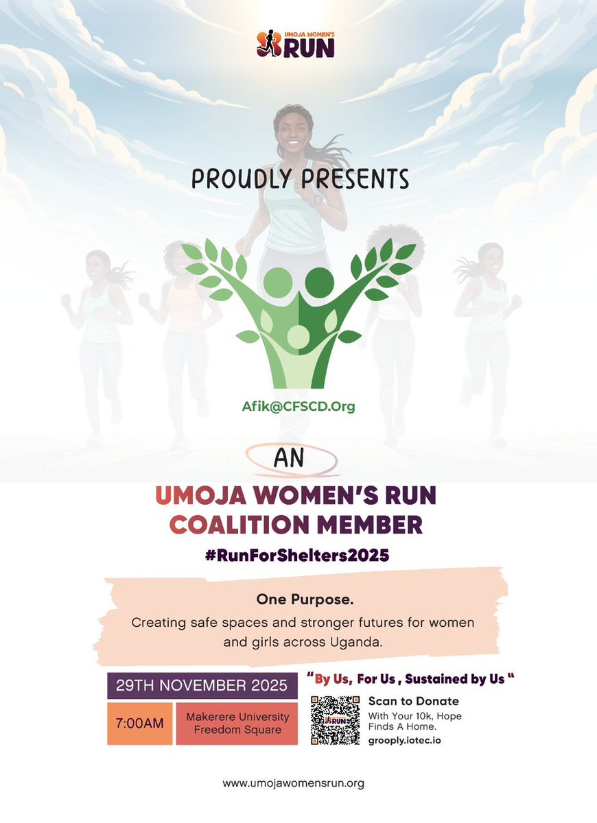 Get ready to lace up and make a difference! We’re thrilled to announce Afik Centre for Sustainable Community Dev't . Org  as a key Coalition Member for the Umoja Women's Run happening on November 29, 2025, at 7:00 AM, Makerere University Freedom Square!  

This empowering