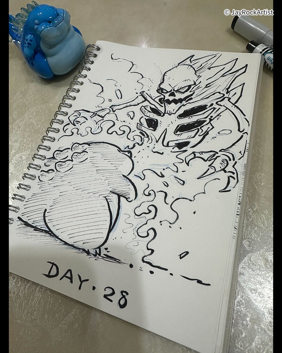 jayrockartist's tweet photo. #Inktober #SKELETAL #Inktober2025 #InktoberChubbyMonsters

Day 28｜

枯骨湯靈擋住去路，金水用水流化解攻擊。
骨靈崩解成湯骨，融入湯境，化作新的底味。

A skeletal soup spirit blocked their path, Jinshui resolved its attacks. It crumbled and melted, becoming a new flavor base. https://t.co/y5nS5n8Q4w