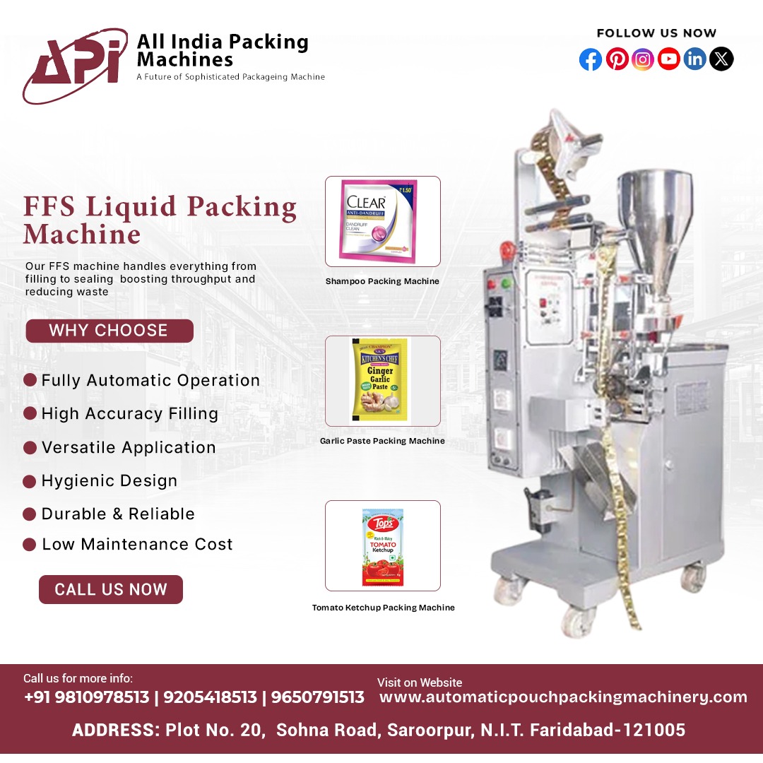 Allindiapack's tweet image. 🚀 Boost your production with FFS Liquid Packing Machine by All India Packing Machines!
Perfect for Shampoo, Garlic Paste, Tomato Ketchup and other liquid pouch packing needs.
✅ Automatic
✅ Accurate
✅ Durable
#PackingMachine #LiquidPacking #PouchPackingMachine